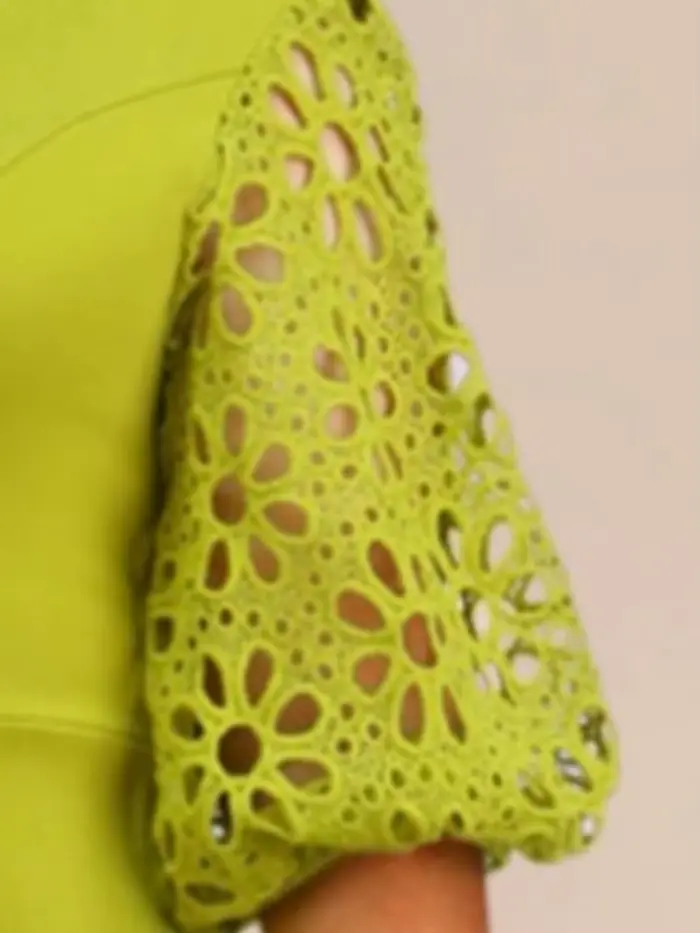 Robe élégante vert patchwork dentelle col rond manches bouffantes ligne A pour femmes bureau fête occasions spéciales 2025