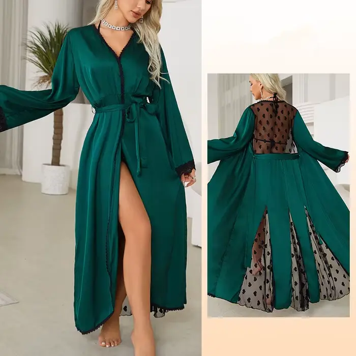 Robes De Novia nouvelle soie Satin dentelle Robe femmes vêtements De nuit en vrac printemps automne été peignoir femme