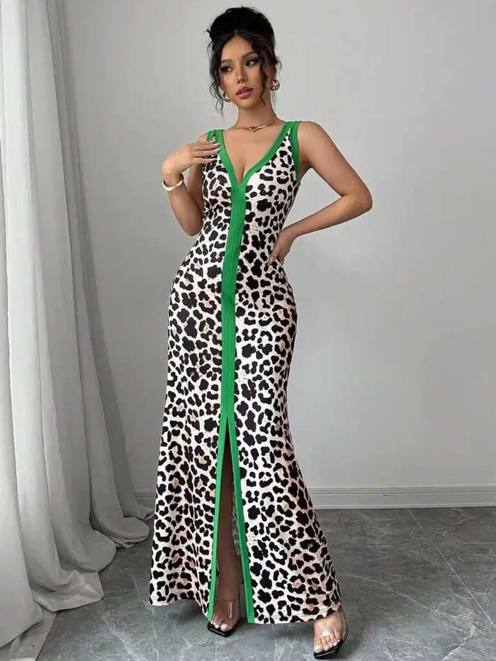 Robe élégante à manches longues polyvalente avec ourlet à volants et motif léopard pour femmes style décontracté printemps automne occasions spéciales