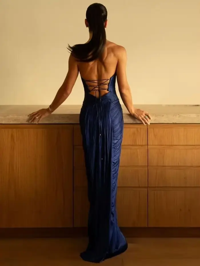 Robe de soirée sirène personnalisée en polyester mousseline pour femmes occasions formelles sans manches au sol