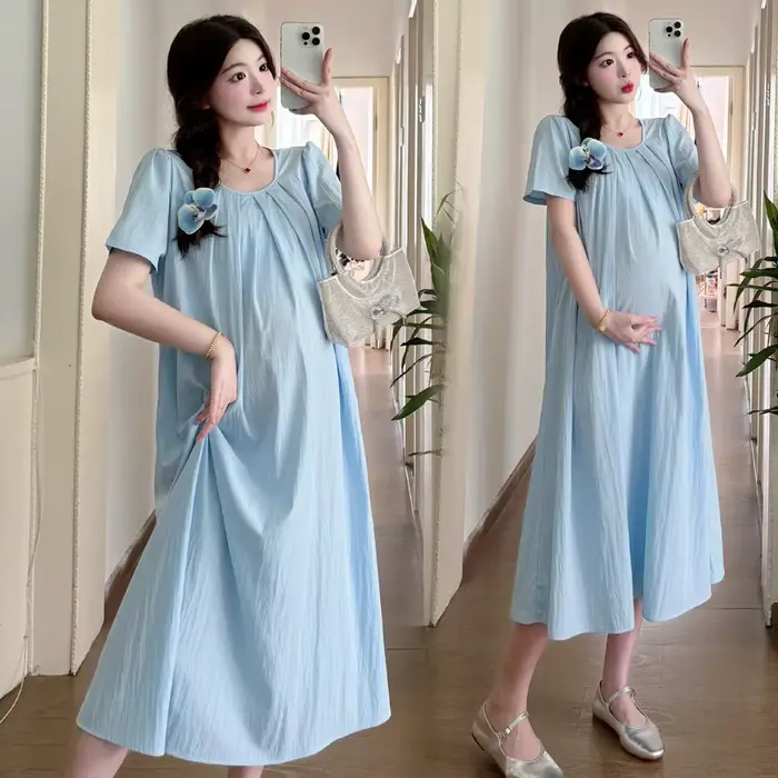 Robe de maternité d'été 2024, longue, fine, fraîche et tendance pour femmes enceintes, restez élégante