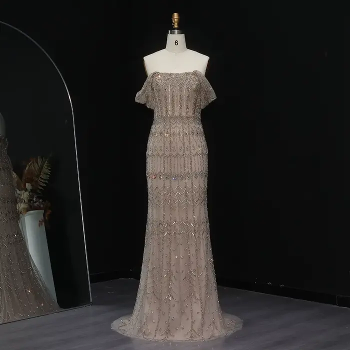 Robe Sharon Said sirène en polyester avec perles et cristal pour soirées officielles et mariages