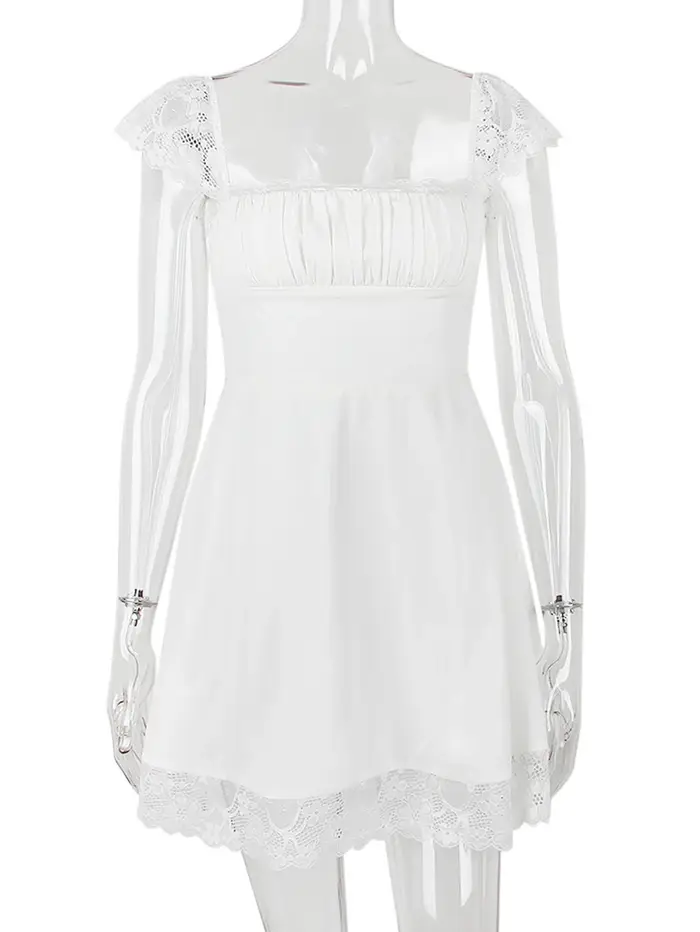 Sexy dentelle bord dos nu noir mini robe d'été femmes blanc robes de soirée courtes femme vêtements