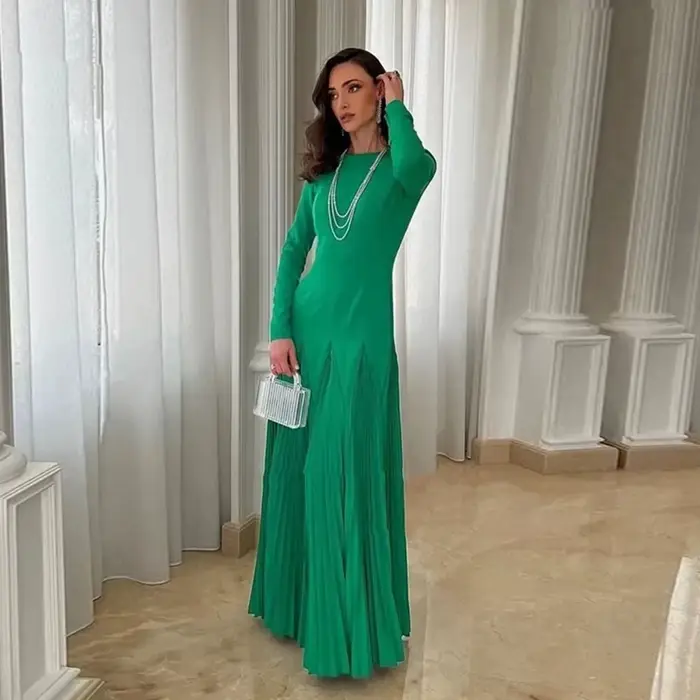 Jiayigong-Robe de Soirée en Jersey Vert Simple, Col Rond, Sexy, Dos aux, Manches sulf, Ligne A, Long