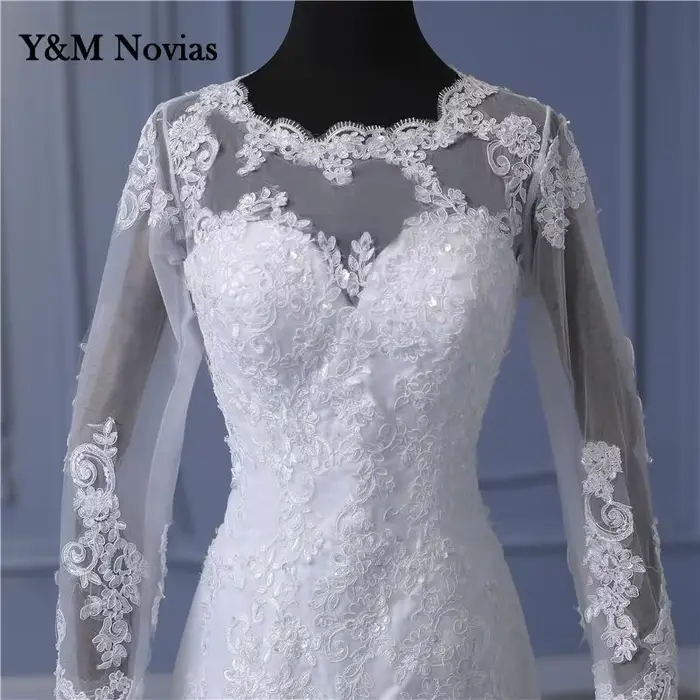 Y & M Sexy Illusion sirène robes De mariée dentelle Appliques perlée robe