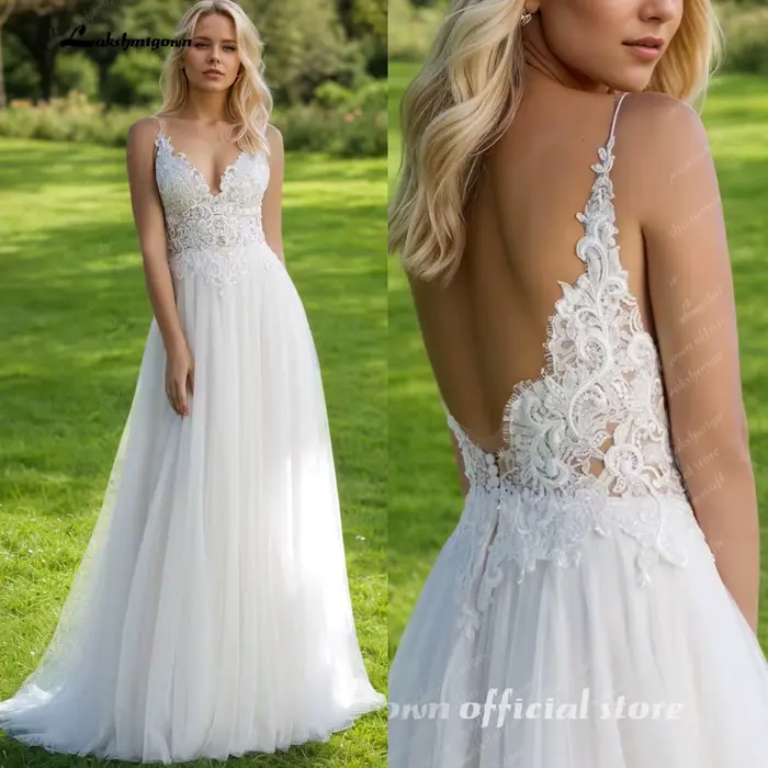 Lakshmigown – robe de mariée bohème à bretelles spaghetti