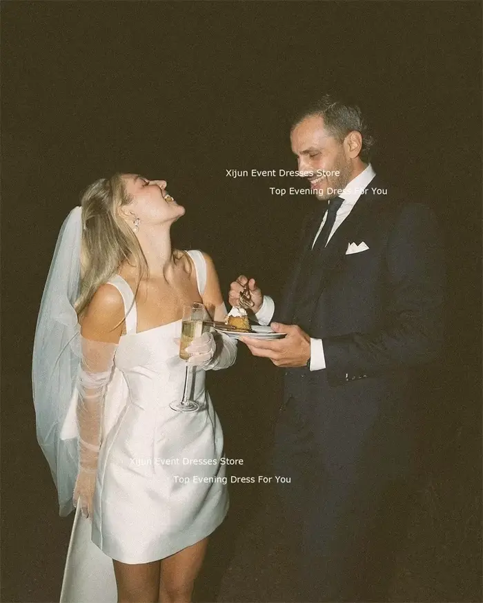 Xijun – robe de mariée courte en Satin blanc