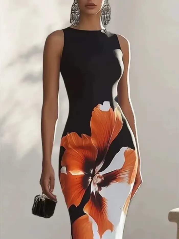 Robe de soirée slim noire sans manches coupe sirène en polyester et élasthanne élégante pour femme occasion spéciale longue cheville