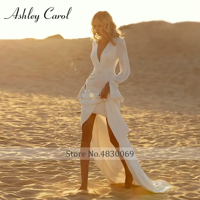 Robe de mariée sirène Ashley Carol en mousseline de soie avec train de balayage pour femmes, couleurs personnalisables, futurs mamans incluses, pour mariages et soirées élégantes