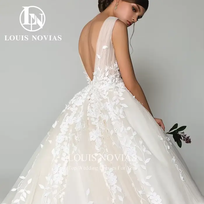 LOUIS NOVIAS robes De mariée pour femmes élégant dos nu perles fleurs broderie sans manches robe