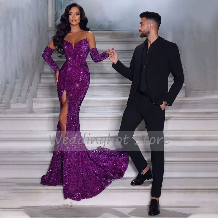 Robe de Soirée Longue à Paillettes Bleu Royal pour Femme