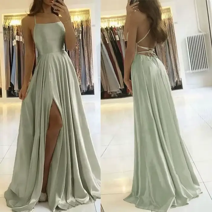 Robe de bal en Satin vert menthe