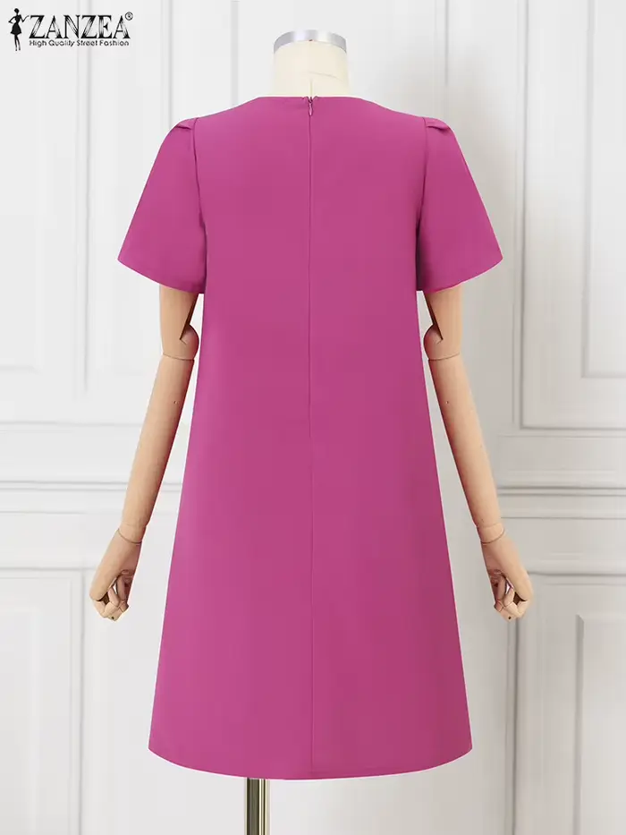 ZANZEA femmes Vintage Robe unie mode manches à volants Mini