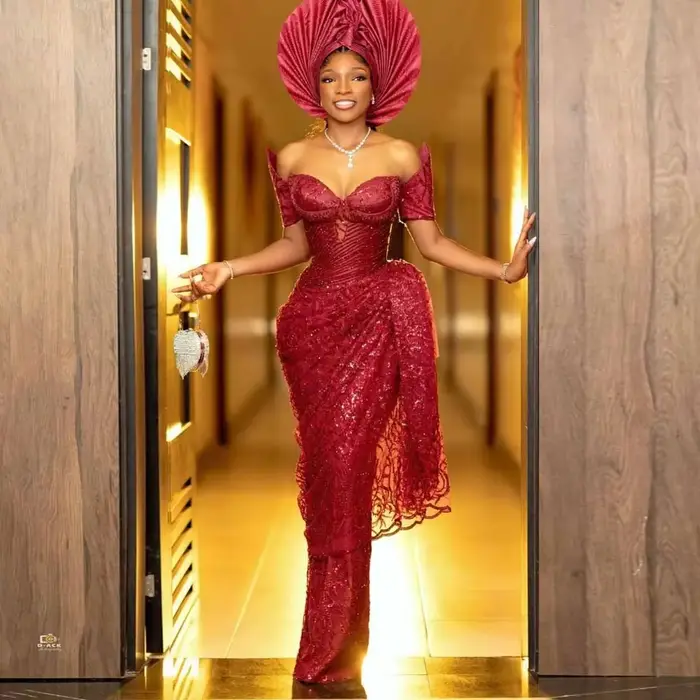 Robe de bal sirène Aso Ebi luxueuse, scintillante, en dentelle, avec décolleté cœur, robe de soirée