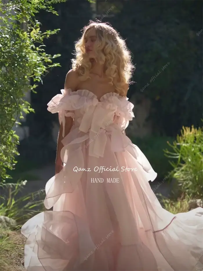 Robe de Soirée Personnalisée en Organza Rose pour Femmes, Coupe Trapèze, Col Bateau, Plissé, Occasions Spéciales