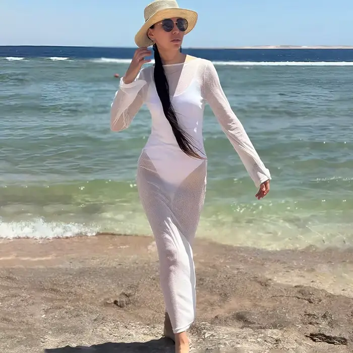 Robe d'été Talenza pour femme, dos nu, mode, ajourée, transparente, pour la plage et les vacances, s
