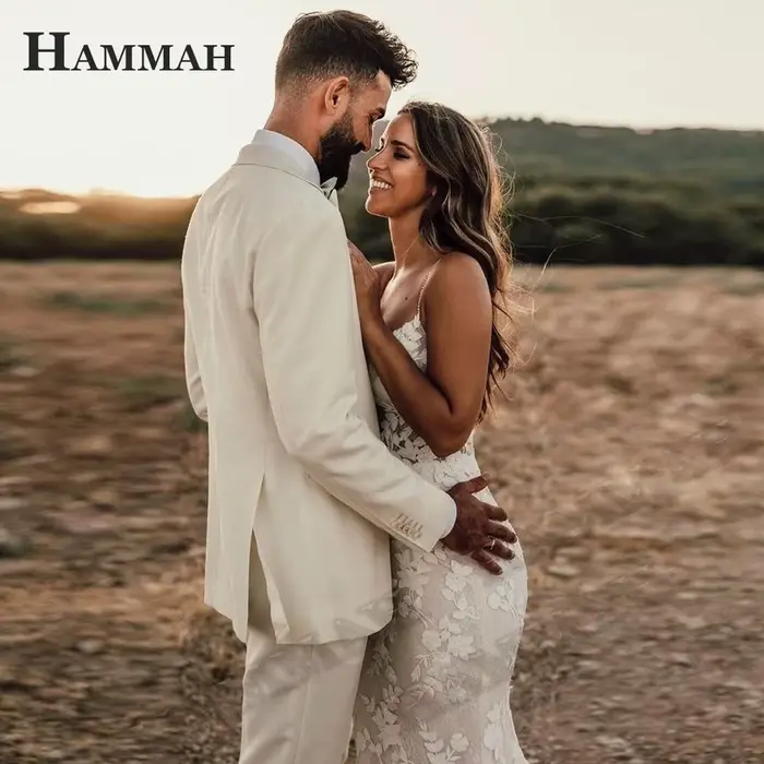 HAMMAH moderne Appliques robes De mariée pour Mariages col en V Spaghetti sangle dos nu trompette sans manches robe De Casamento
