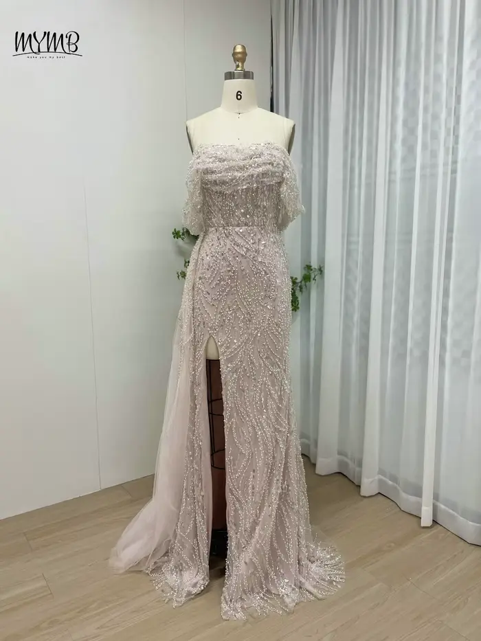 MYMB-Robes de soirée sirène à fente haute pour femmes, robes de soirée pour invités de mariage, sexy