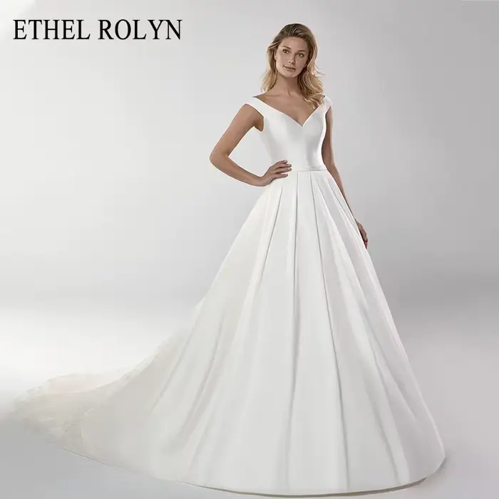 ETHEL ROLYN robe De mariée trapèze magnifique Satin col en v