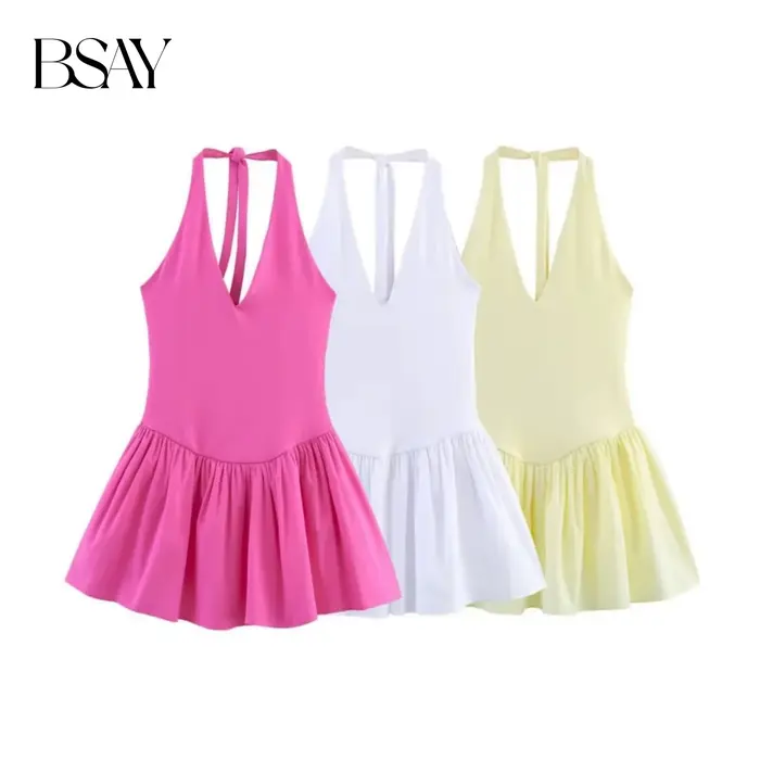 Robe sans manches en polyester BSAY col en V pour femmes style bureau chic vêtements de soirée occasions spéciales