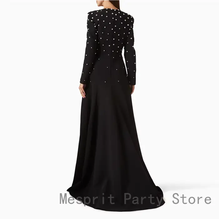 Robe de soirée à perles et col rond pour femmes