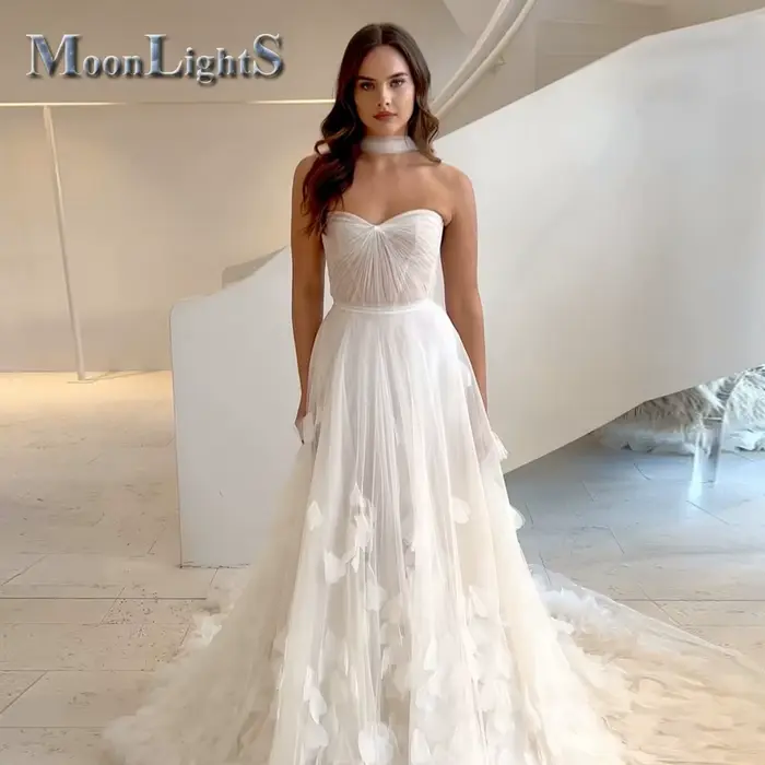 Lune clair attrayant chérie robes De mariée pour les femmes dentelle Appliques fermeture éclair robe