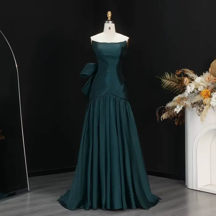 Sharon Said robe de soirée sirène vert émeraude avec nœud rouge rose pour les femmes