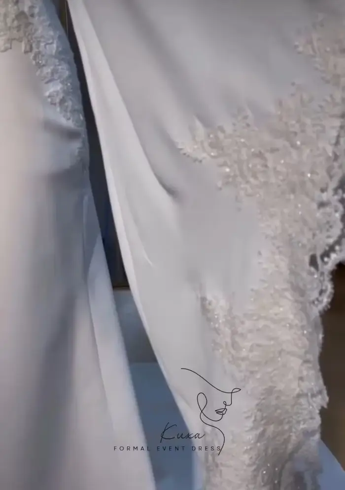 Robe de mariée KUXA en dentelle avec train de cour, silhouette une ligne, col rond, manches longues, soutien-gorge intégré, polyester et coton, pour femmes enceintes et cérémonies traditionnelles musulmanes