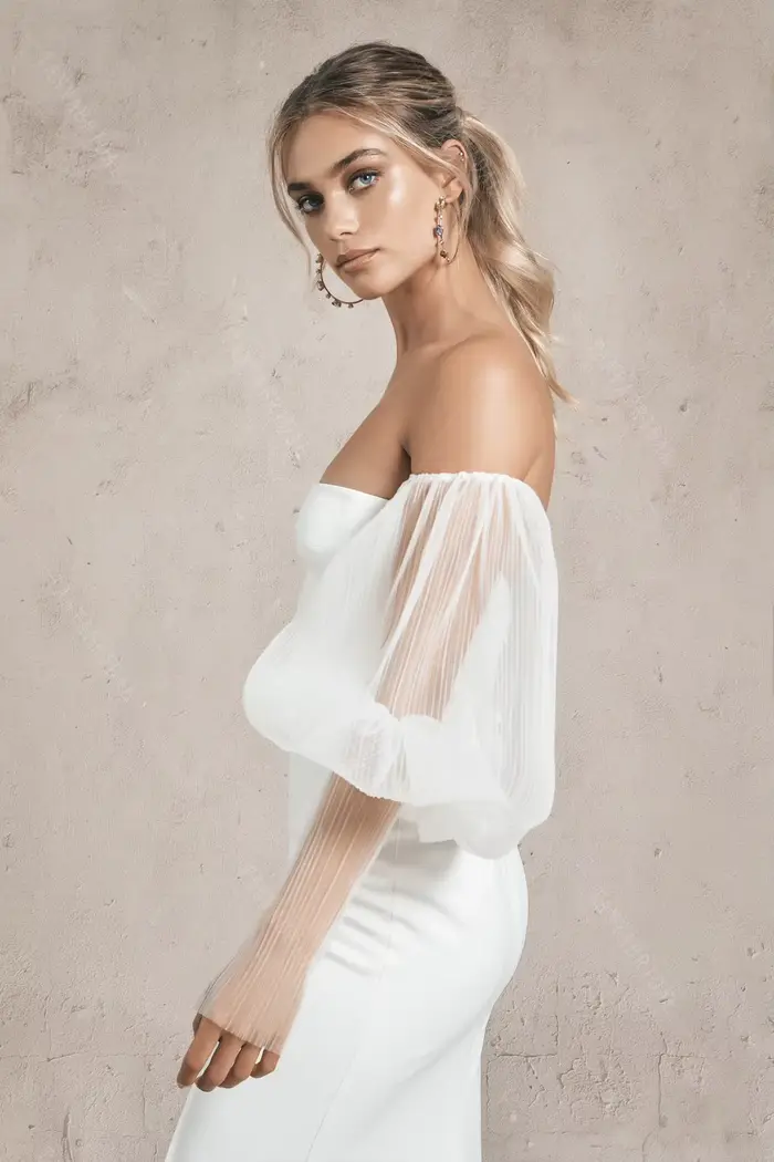 Ensemble de Manches de Mariage en Tulle Plissé Silhouette de Crêpe Boho Rêveur Accessoires Simples pour Mariée Chic Occasions Spéciales