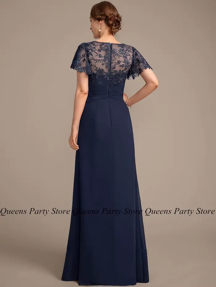 Robe de soirée bleu marine pour mère de la mariée