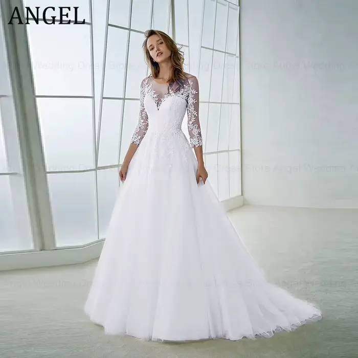 ANGEL robes De mariée exquises pour mariée 2025 personnalisé a-ligne Illusion Tulle Appliques bouton