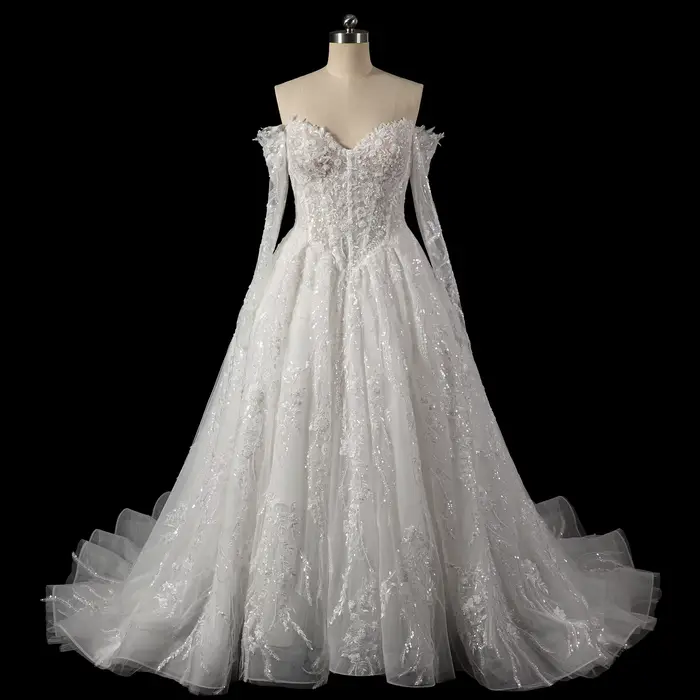 Robes de mariée florales Sheer Fairy pour femmes, avec perles et paillettes, robes de mariée élégant