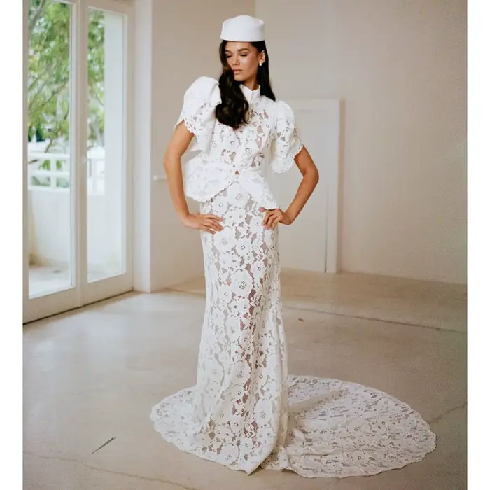 Robes de soirée blanches à manches courtes, veste en dentelle transparente, robe de bal sirène, robe