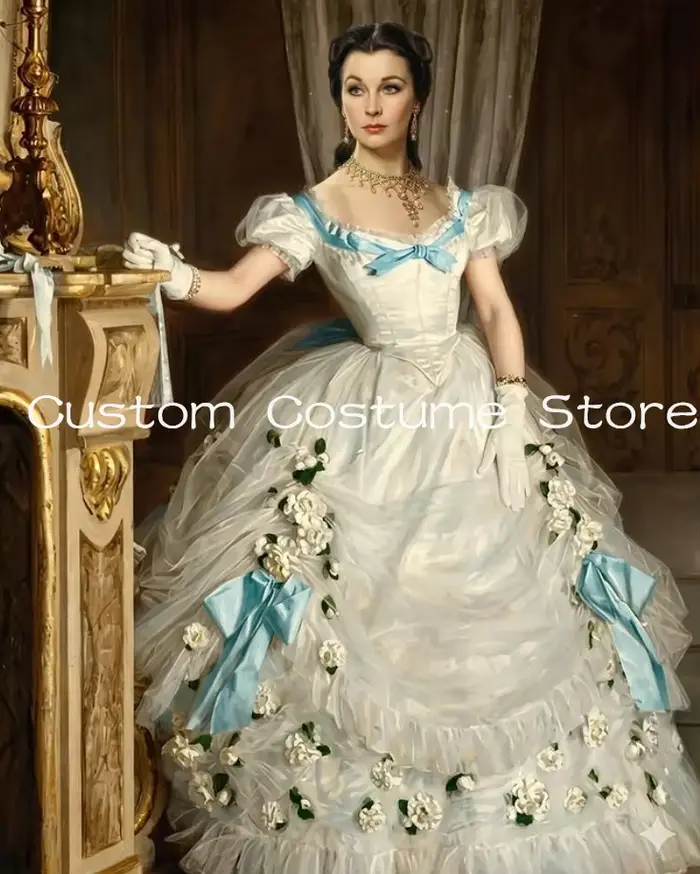 Robe de Soirée Victorienne Scarlett Camille Exquise avec Train de Balayage Personnalisable en Microfibre et Dentelle pour Femmes Occasions Spéciales