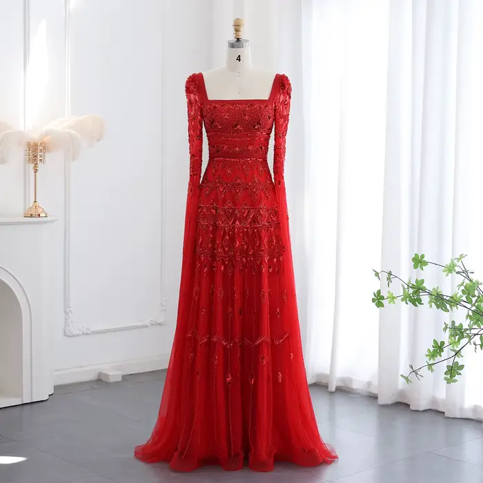 Sharon Said luxe vin rouge arabe bordeaux robe de soirée avec manches Cape 2026 femmes robes de soir