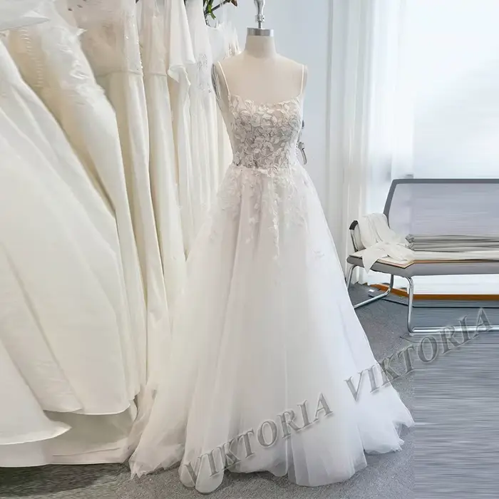 VIKTORIA élégant Scoop robes De mariée pour femme mariée bretelles Spaghetti dos nu robe De Casament