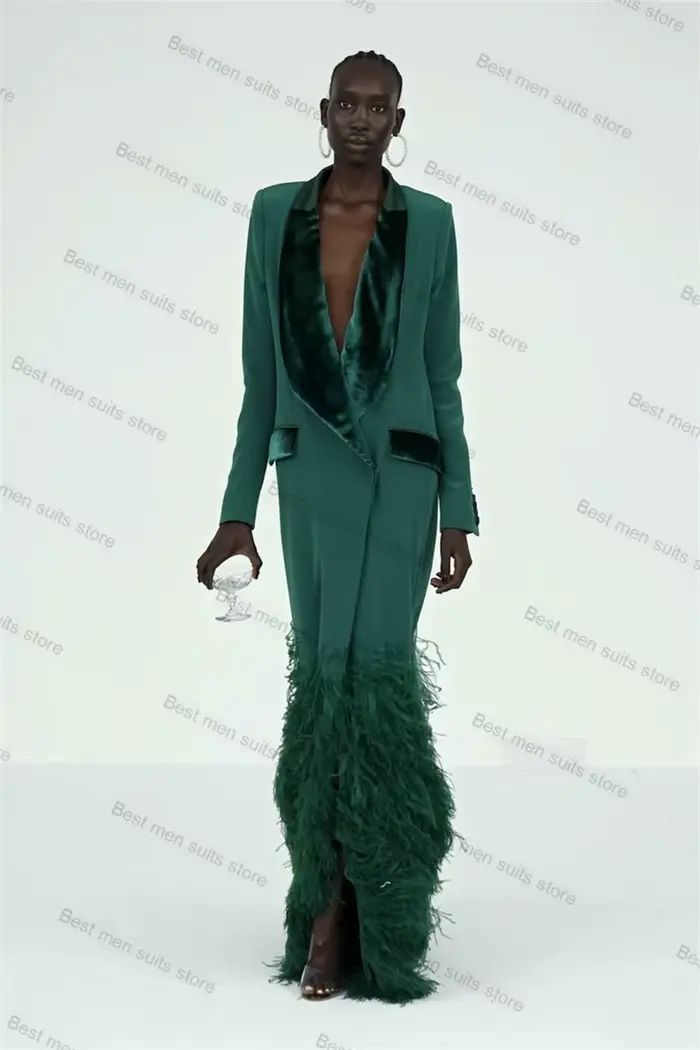 Costume 1 pièce en plumes vertes pour femmes