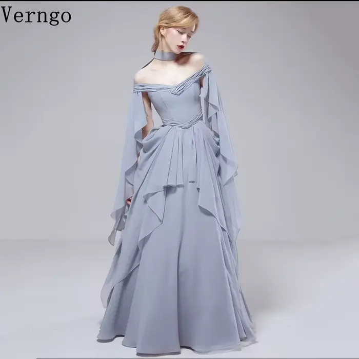Robe de soirée en mousseline de soie bleue Verngo