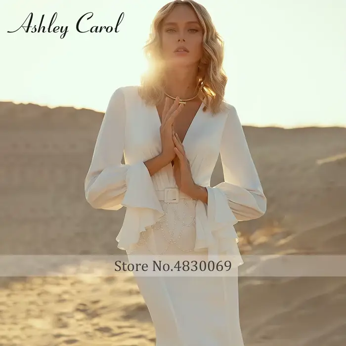 Robe de mariée sirène Ashley Carol en mousseline de soie avec train de balayage pour femmes, couleurs personnalisables, futurs mamans incluses, pour mariages et soirées élégantes