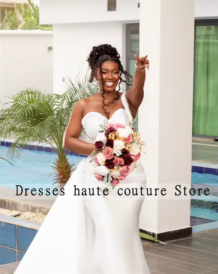 Robe de mariée sirène perlée Aso Ebi avec train de la cour pour femmes enceintes et patients africains élégants occasions spéciales