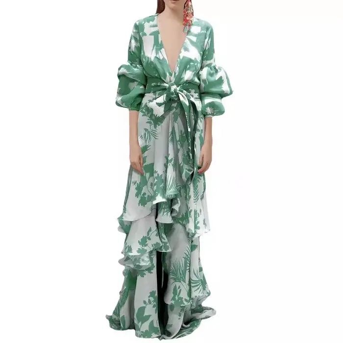 Robe longue bohème irrégulière en mousseline de soie à imprimé mode européenne et américaine