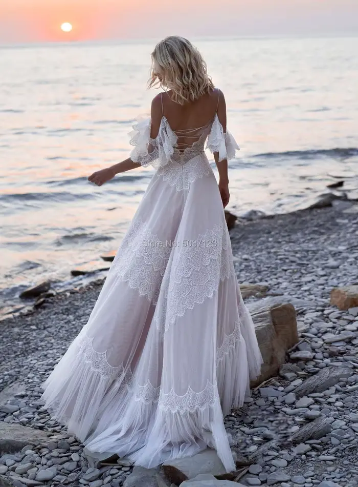 Robe de mariée bohémienne coupe trapèze