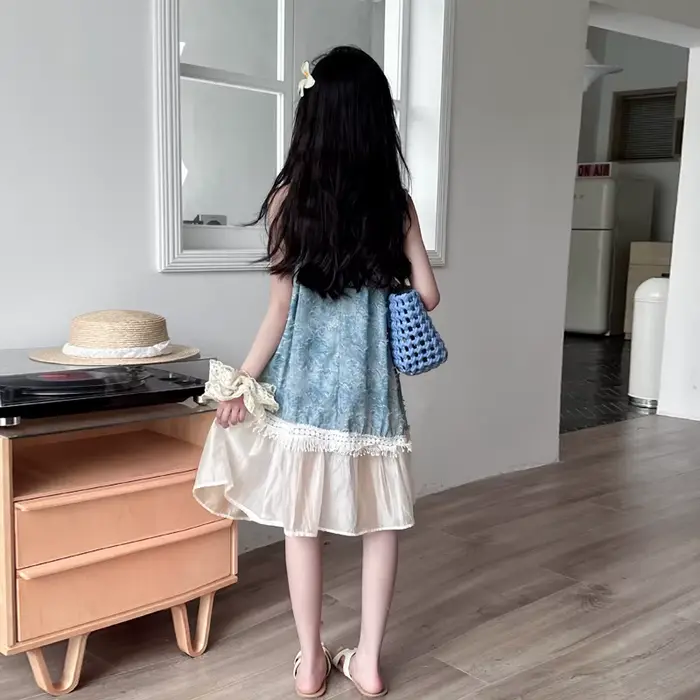 Robe élégante en tissu Jacquard bleu pour filles