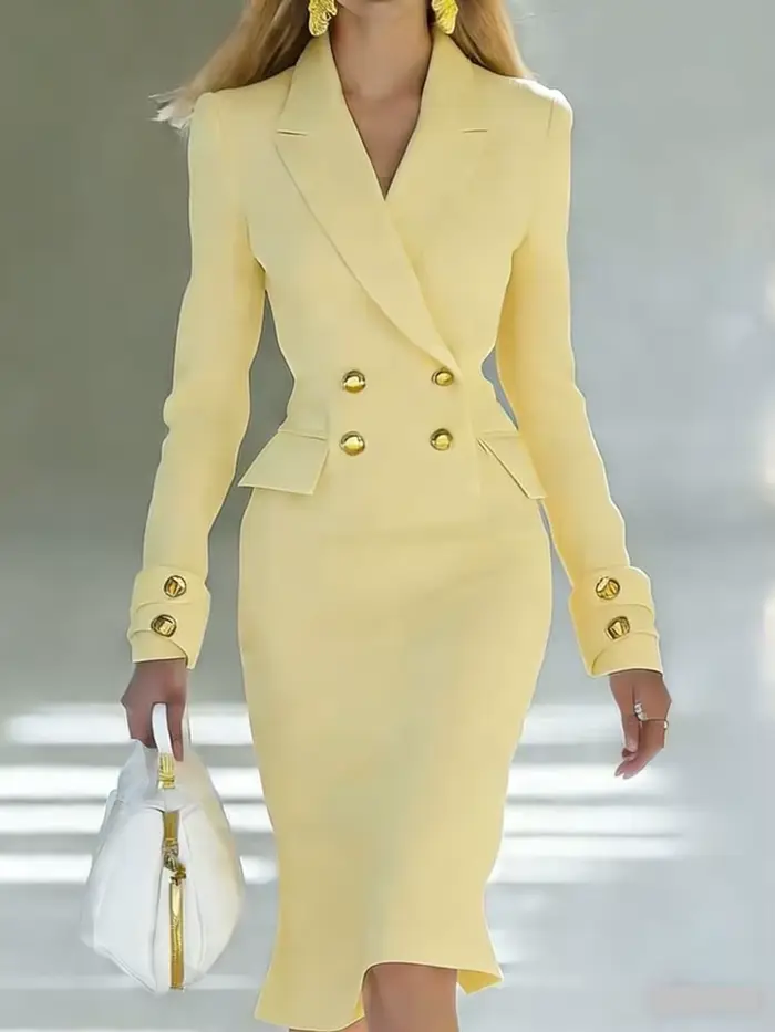 Robe Blazer élégante à Double boutonnage, col en v, mode, taille haute, couleur unie, robe de soirée