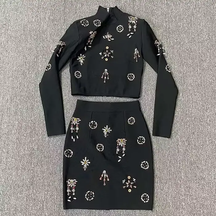 Ensemble élégant deux pièces pour femme : Nouvelle collection printemps, robes de soirée ornées de p