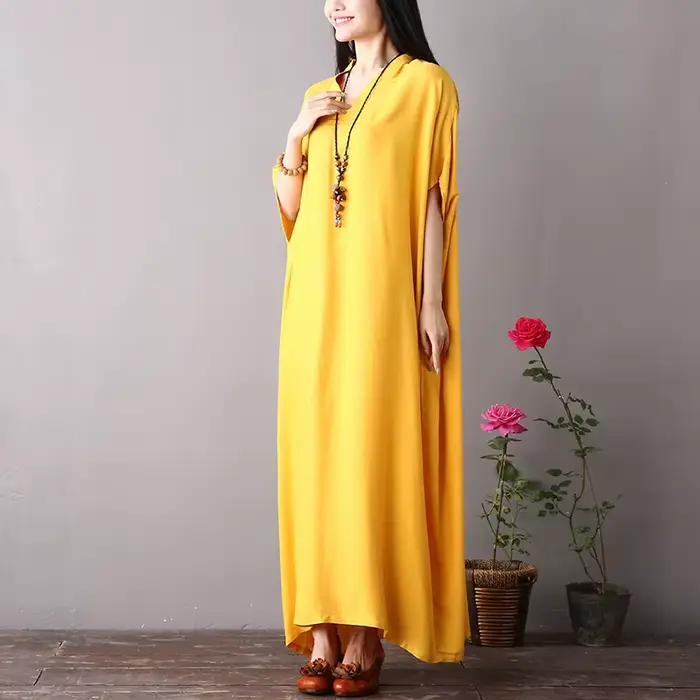 Robe vintage en coton ample et décontractée style chauve-souris pour femmes grandes tailles robes estivales longues maxis ocassions spéciales années 20 vintage style décontracté polyester viscose