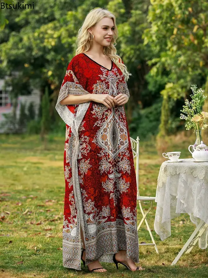 Robes de vacances bohèmes à col en V pour femmes