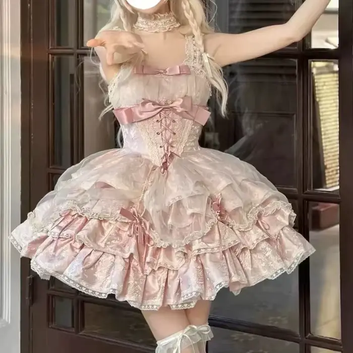 Robe Lolita Jsk Gothique pour Femme, Harajuku, Japonaise, Douce, Mignonne, Nministériels d, Dentelle