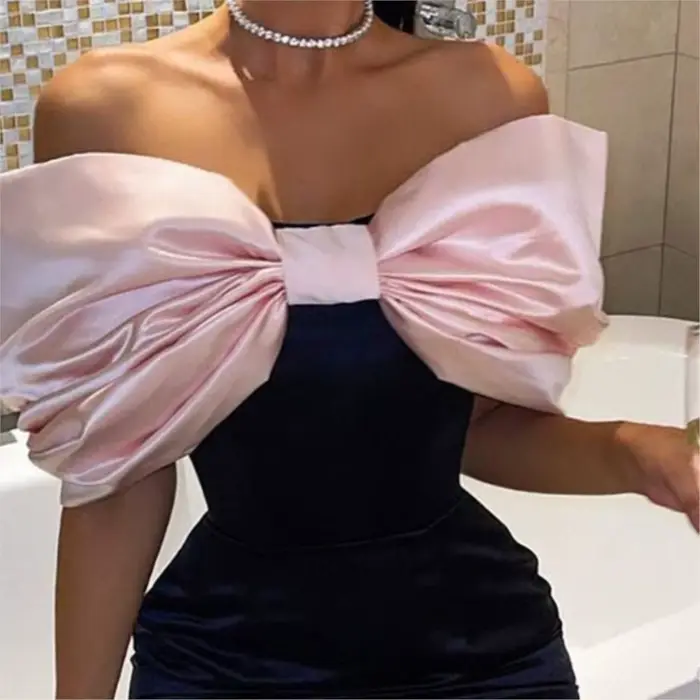 Robe élégante et douce avec nœud papillon pour femmes, polyester, coupe moulante, décolleté en arc, mode banquet, printemps automne 2025