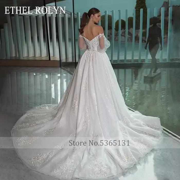 Robe de mariée Ethel Rolyen en dentelle princesse avec manches bouffantes, élégante pour mariages, soirées et célébrations